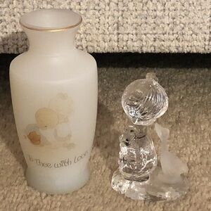 Precious Moments Small Vase and Clear Glass Figurine